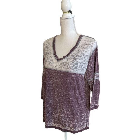 Purple and White washed out V neck T-shirt - Picture 1 of 10